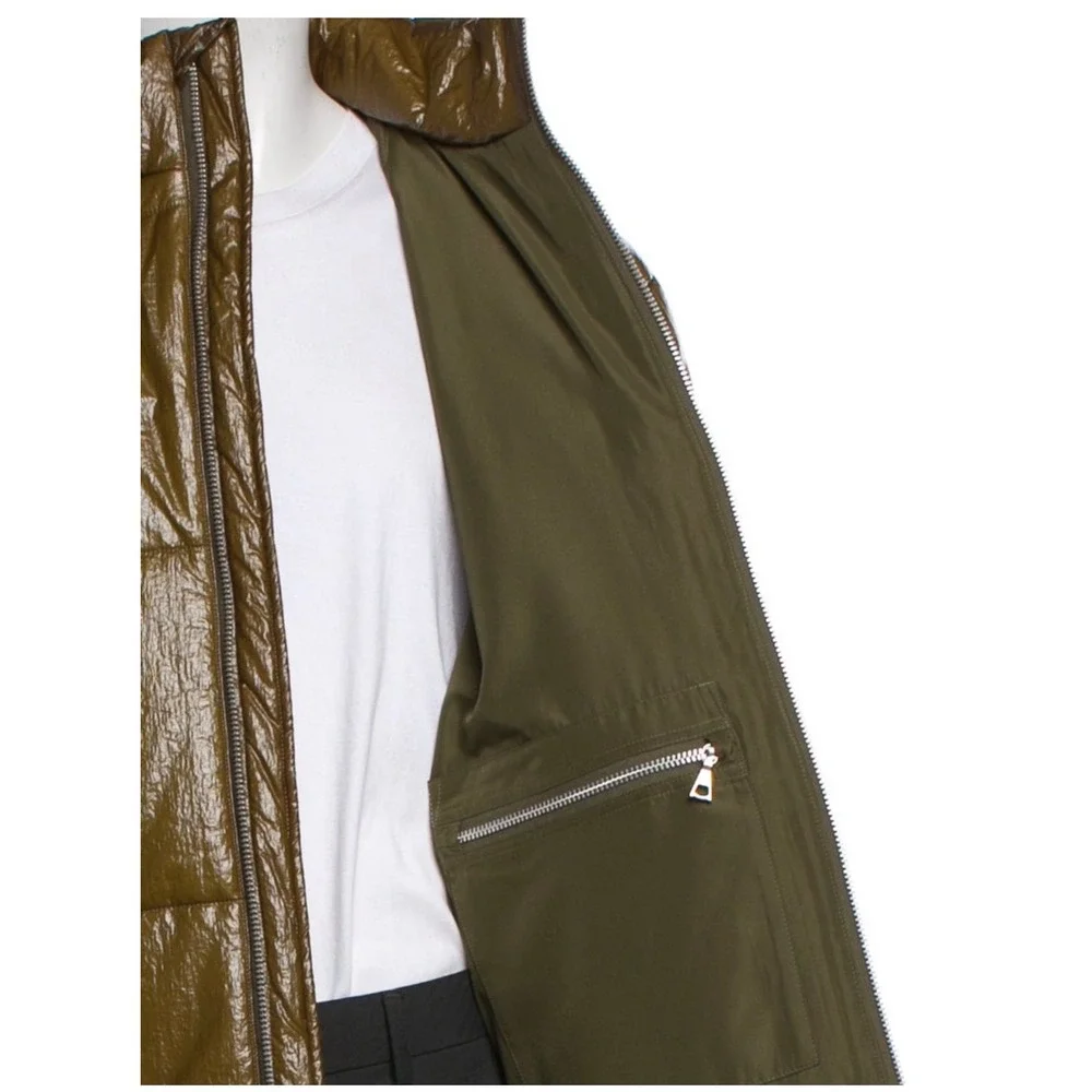 John Elliott Mens Olive Green Crinkle High Shine Quilted Puffer Jacket Size 4 XL